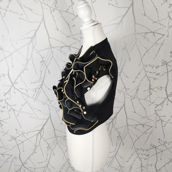 Simon Chang Artsy Ruffle Zipper Open Front Cropped Vest - Picture 3 of 6